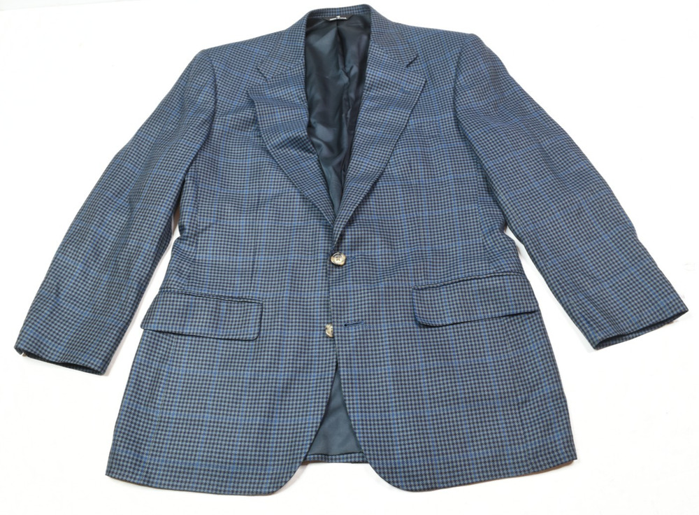 Vintage Polo University Club Blazer Mens 40S Blue Plaid Wool Two-Button Classic